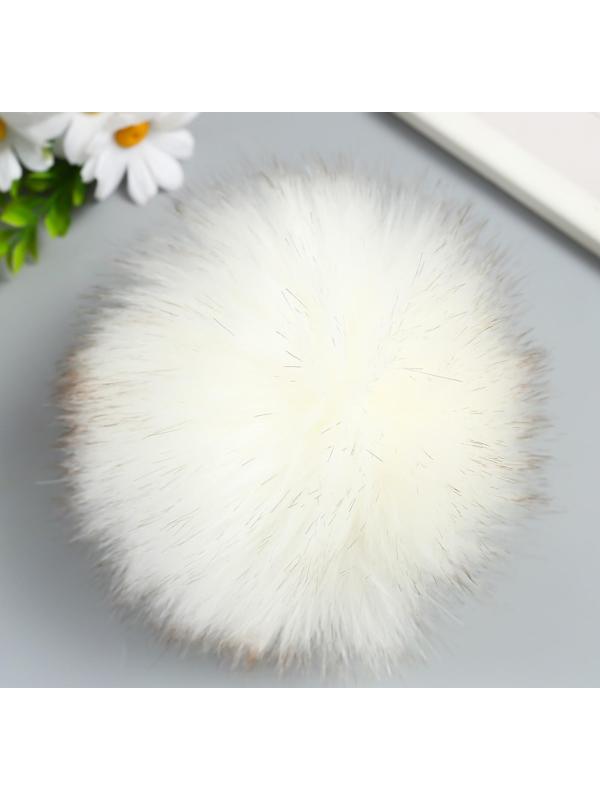Помпон искусственный мех песец 14 см (33-белый с перышками) МИКС