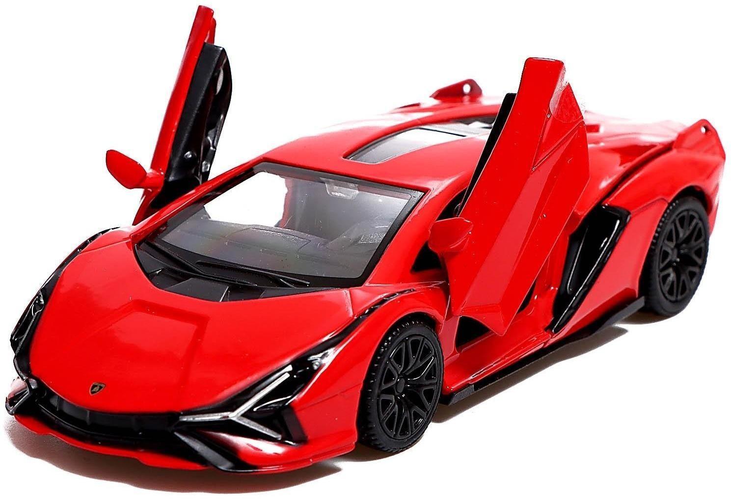 Машина металлическая LAMBORGHINI Sian FKP 37, 1:32, открываются двери, инерция, цвет красный