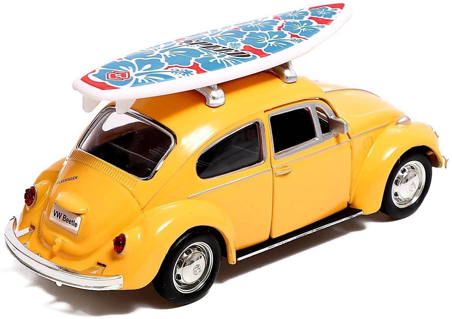 Машина металлическая VOLKSWAGEN BEETLE 1967, 1:32, открываются двери, инерция, цвет жёлтый