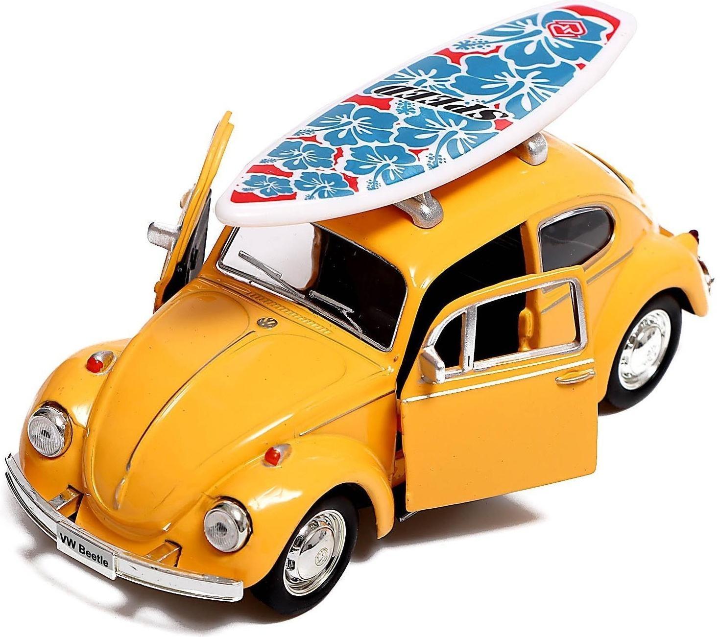 Машина металлическая VOLKSWAGEN BEETLE 1967, 1:32, открываются двери, инерция, цвет жёлтый