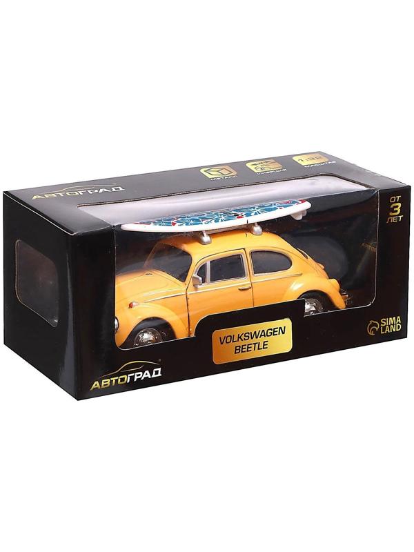Машина металлическая VOLKSWAGEN BEETLE 1967, 1:32, открываются двери, инерция, цвет жёлтый