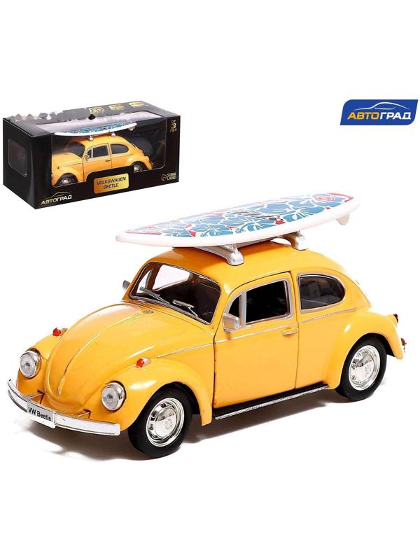 Машина металлическая VOLKSWAGEN BEETLE 1967, 1:32, открываются двери, инерция, цвет жёлтый