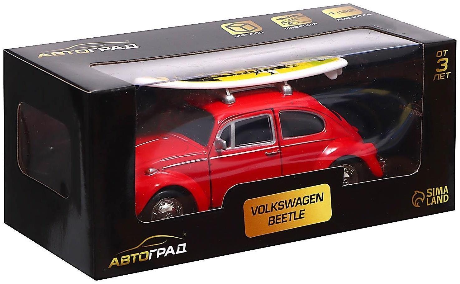 Машина металлическая VOLKSWAGEN BEETLE 1967, 1:32, открываются двери, инерция, цвет красный