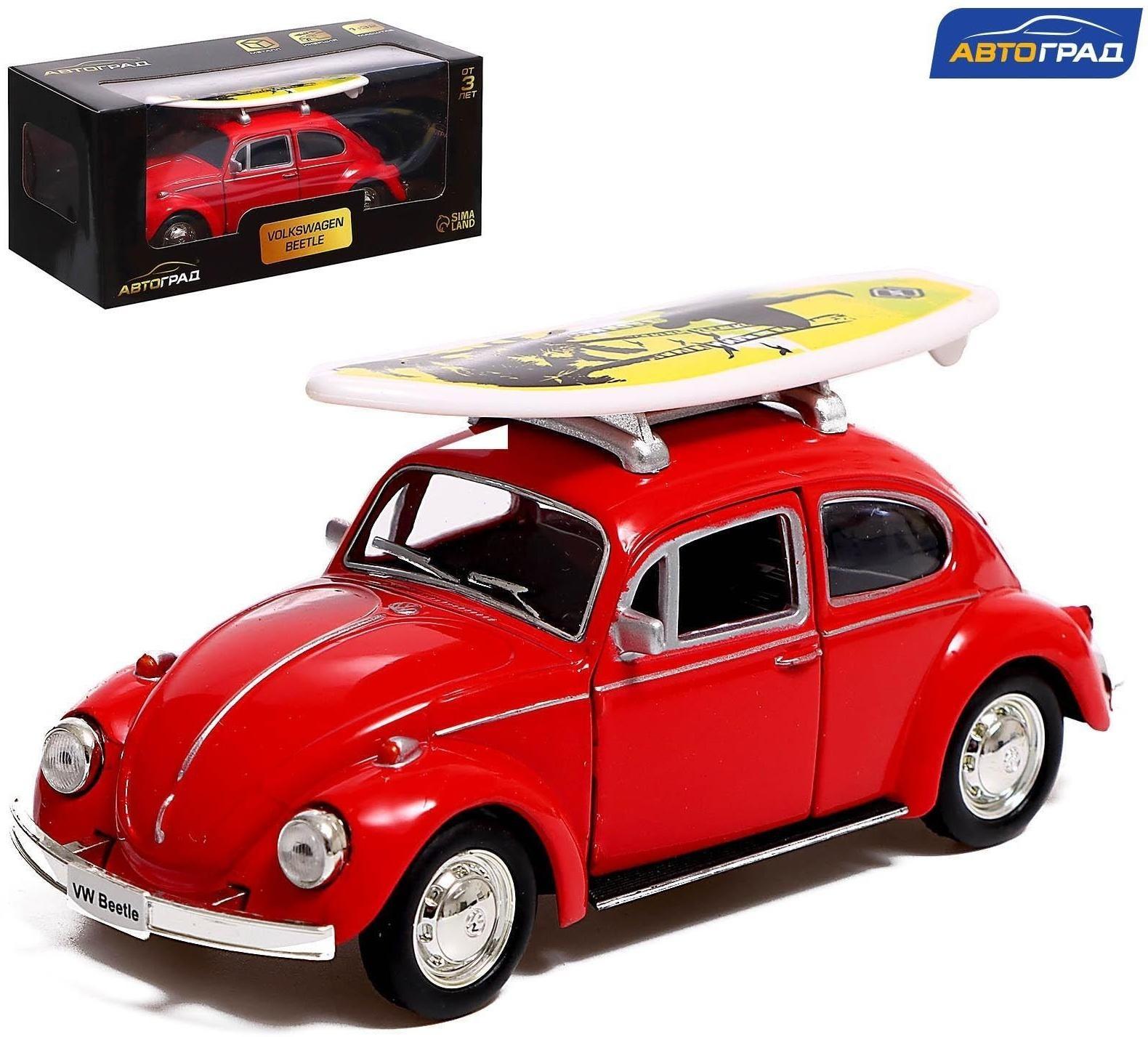 Машина металлическая VOLKSWAGEN BEETLE 1967, 1:32, открываются двери,  инерция, цвет красный