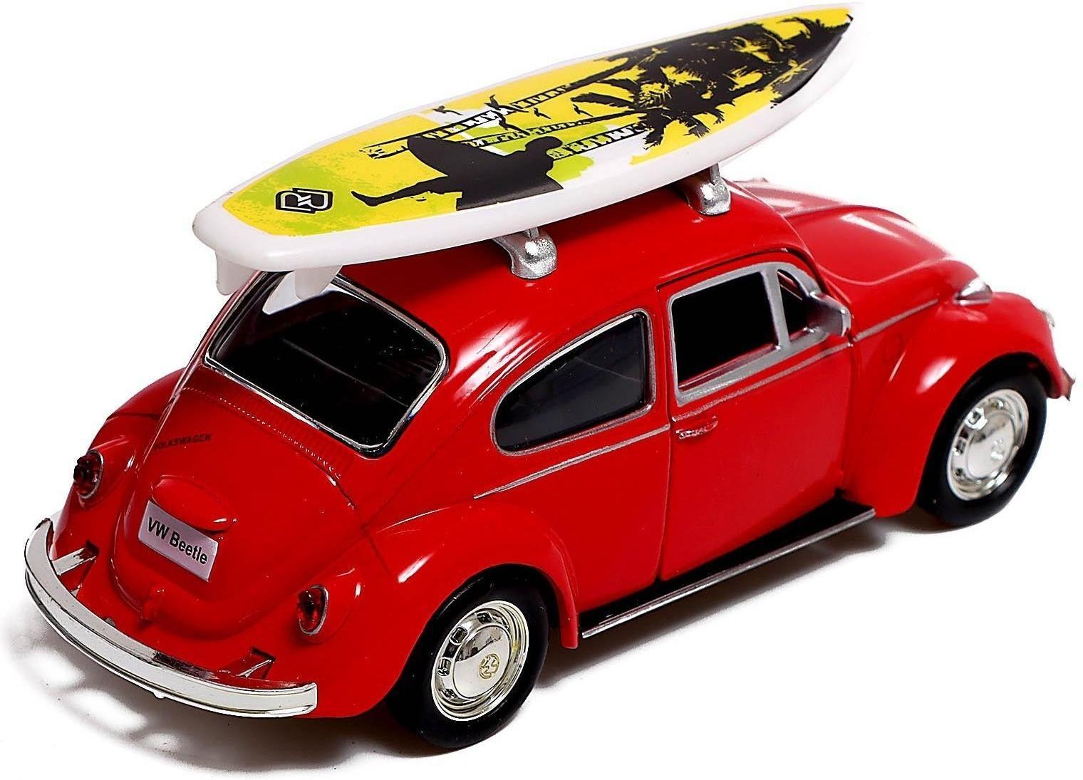 Машина металлическая VOLKSWAGEN BEETLE 1967, 1:32, открываются двери, инерция, цвет красный
