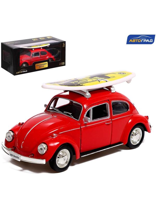 Машина металлическая VOLKSWAGEN BEETLE 1967, 1:32, открываются двери, инерция, цвет красный