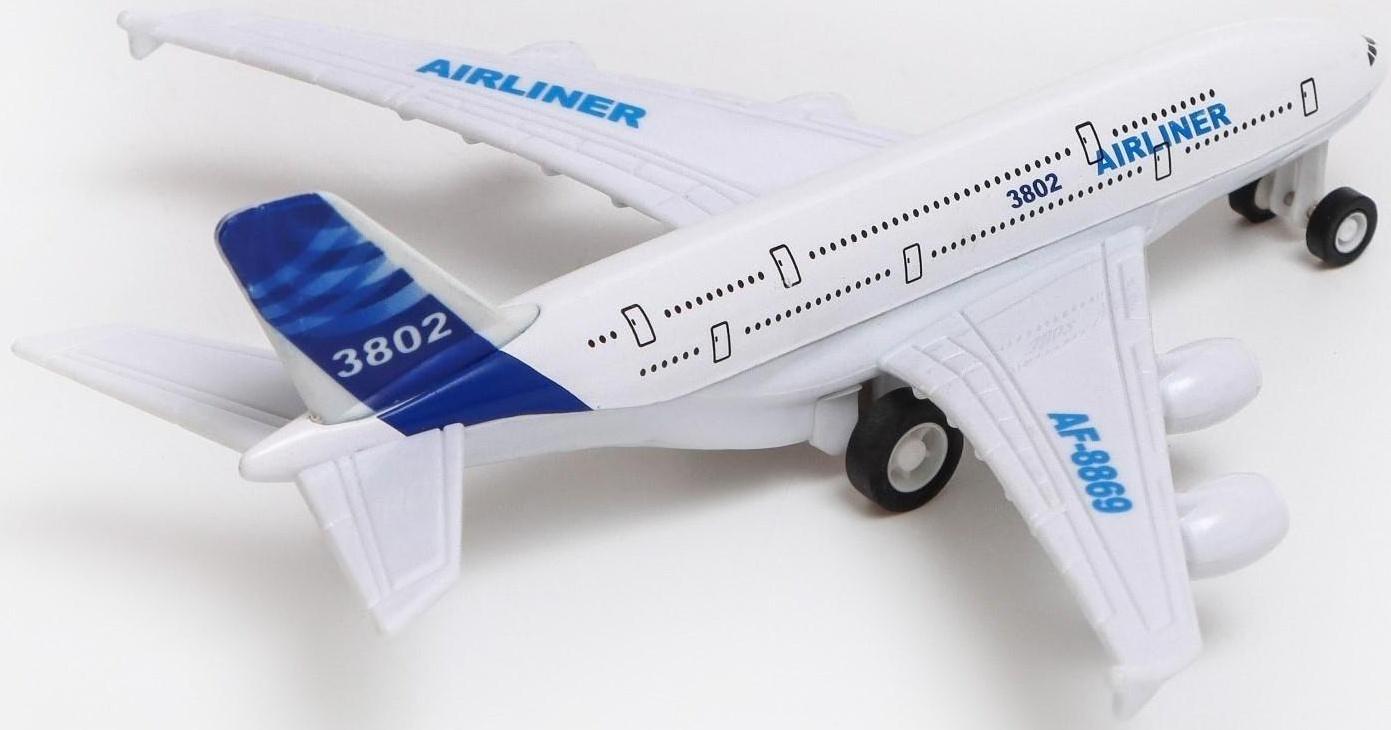 Самолёт металлический «Пассажирский», инерционный, световые и звуковые эффекты, цвет бело-синий