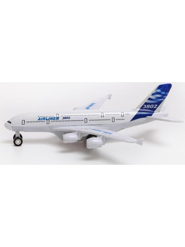 Самолёт металлический «Пассажирский», инерционный, световые и звуковые эффекты, цвет бело-синий