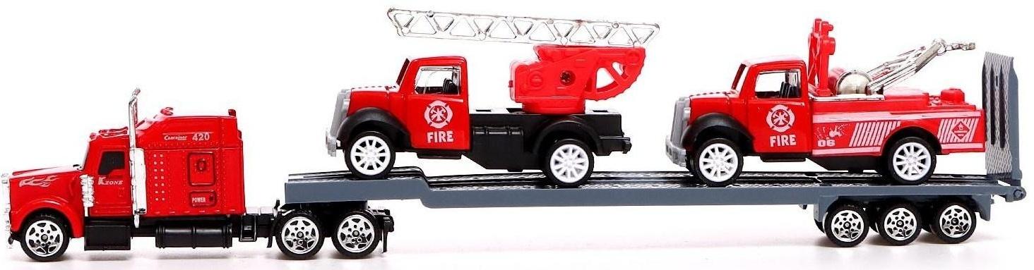 Грузовик металлический «Пожарная служба», инерционный, с 2 машинками