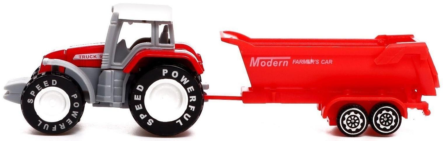 Трактор металлический «Фермер», с прицепом, цвет красный