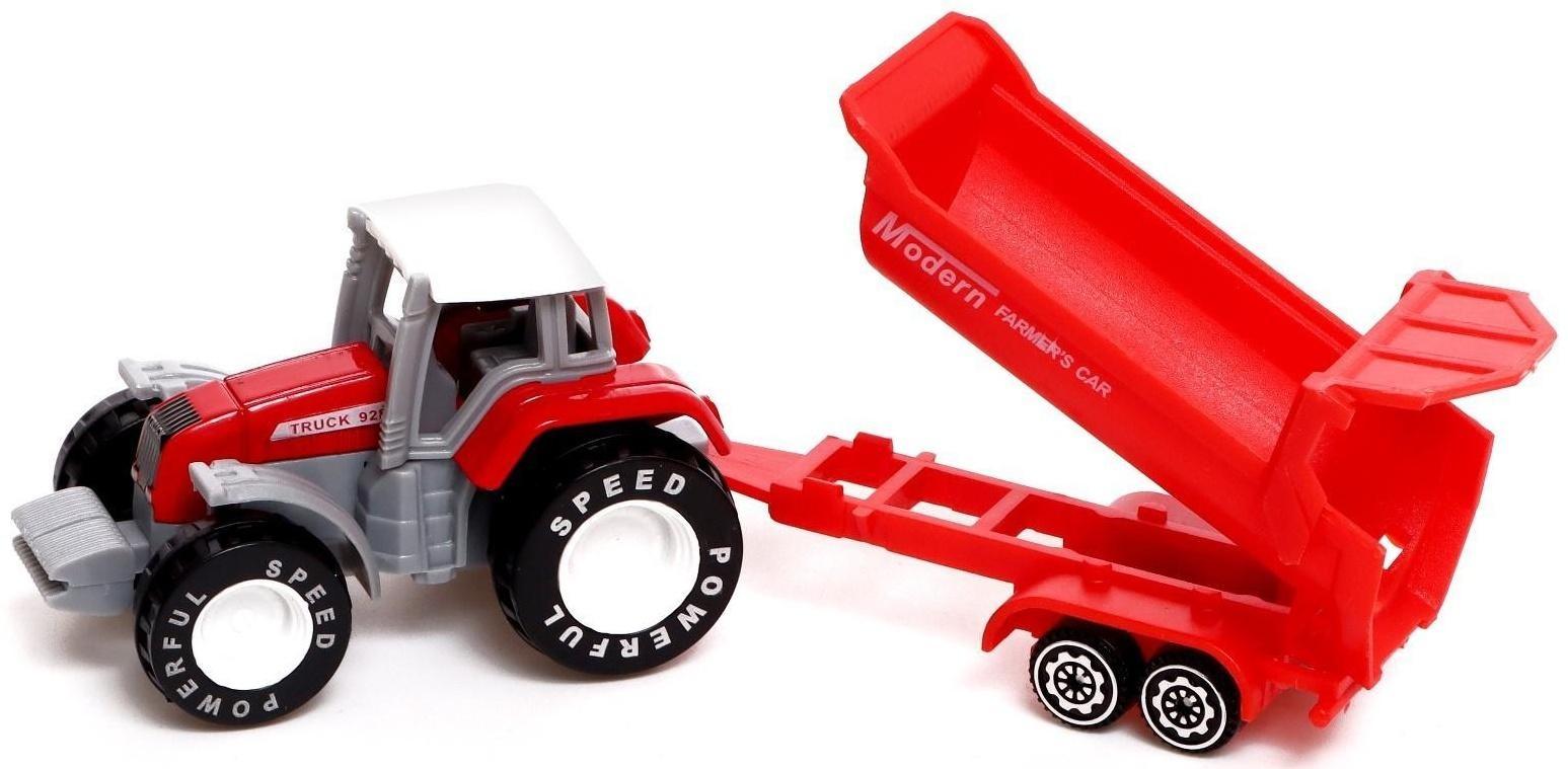 Трактор металлический «Фермер», с прицепом, цвет красный