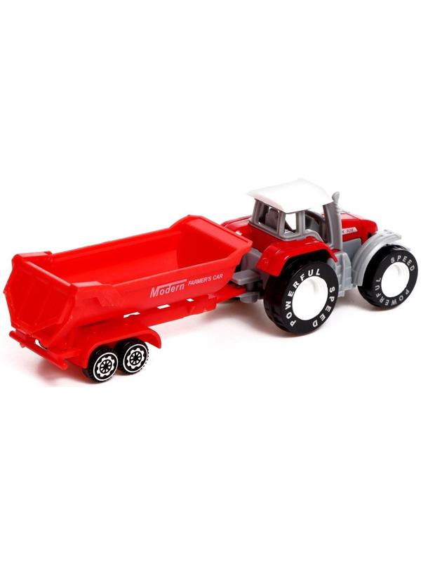 Трактор металлический «Фермер», с прицепом, цвет красный