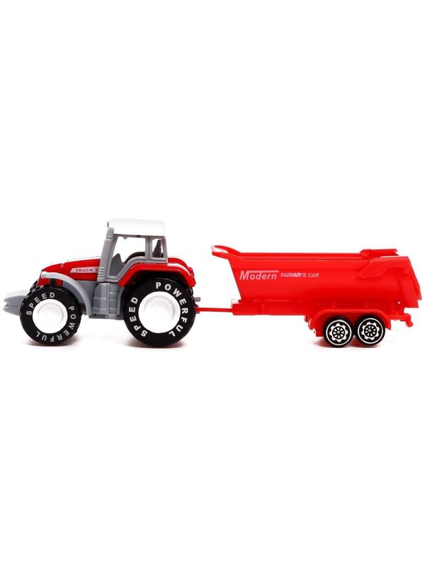 Трактор металлический «Фермер», с прицепом, цвет красный