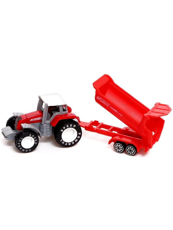 Трактор металлический «Фермер», с прицепом, цвет красный
