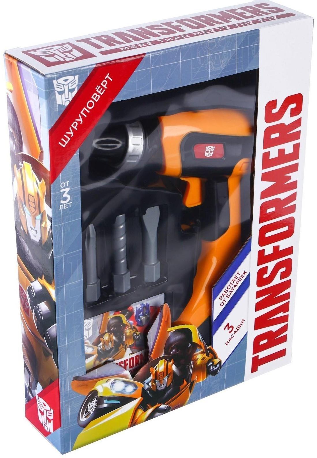 Шуруповёрт Трансформеры, 3 насадки, работает от батареек, Transformers