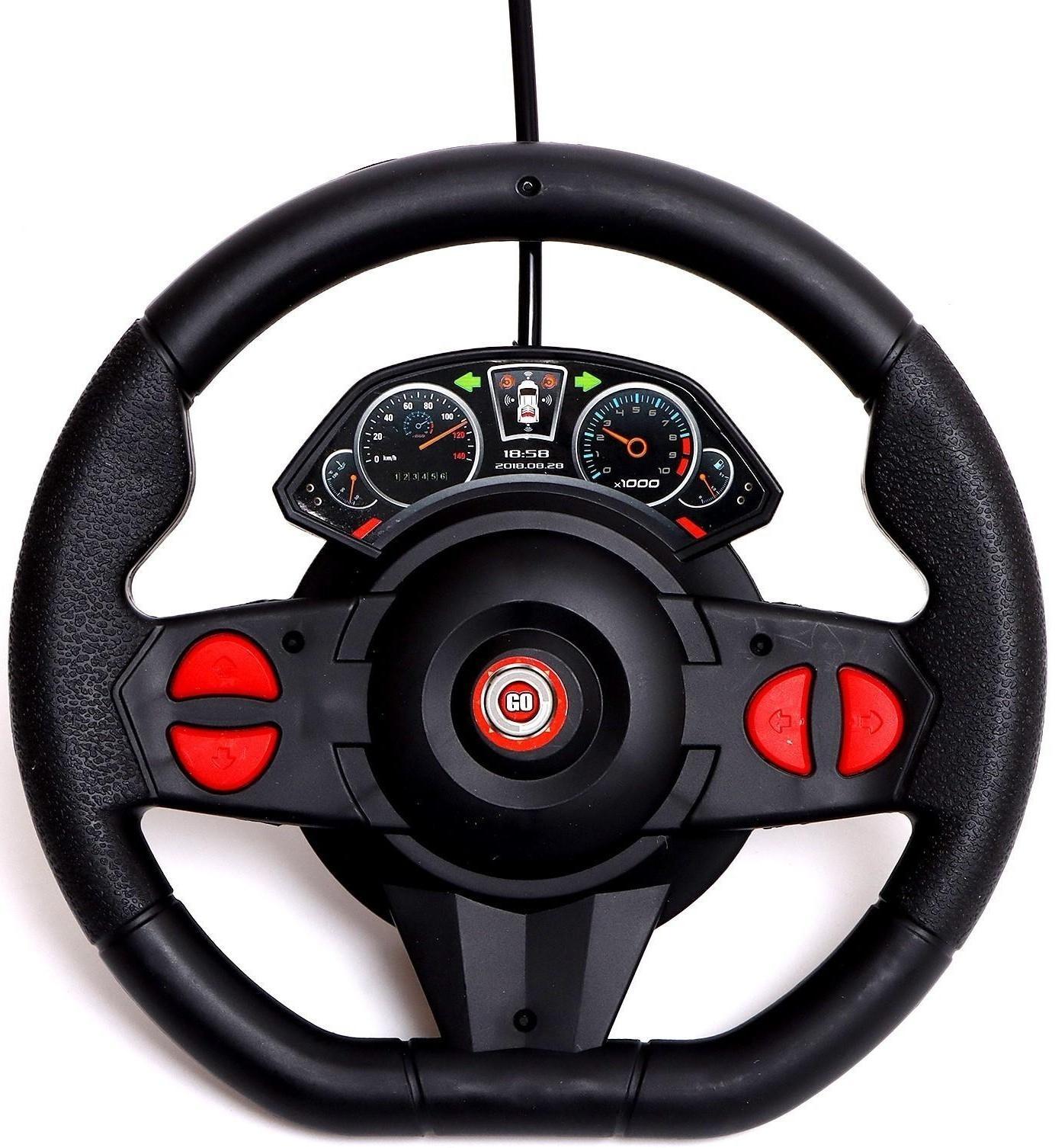 Машина радиоуправляемая RACE, 1:16, педали и руль, работает от батареек, цвет красный