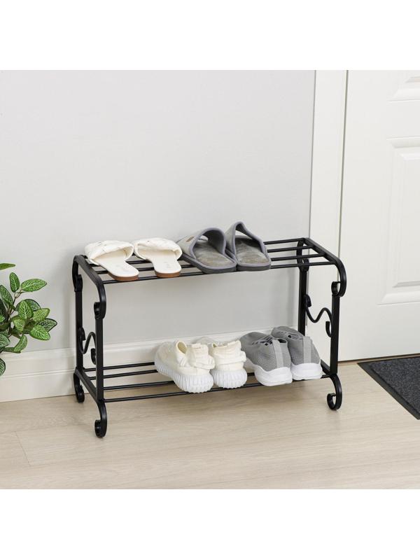 Подставка для обуви «Стандарт», 2 яруса, 60×30×40 см, цвет чёрный, МИКС