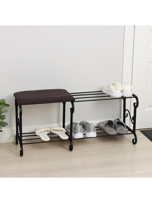 Подставка для обуви с сиденьем «Стандарт», 2 яруса, 90×32×40 см, цвет чёрный, форма МИКС