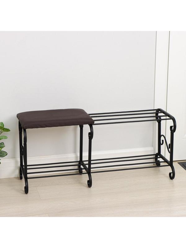 Подставка для обуви с сиденьем «Стандарт», 2 яруса, 90×32×40 см, цвет чёрный, форма МИКС