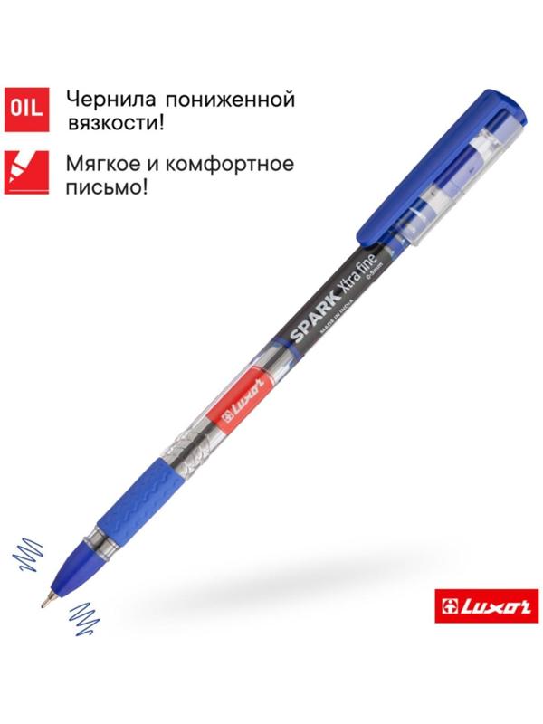 Ручка шариковая Luxor 1597 Spark, узел 0.7 мм, грип, синяя
