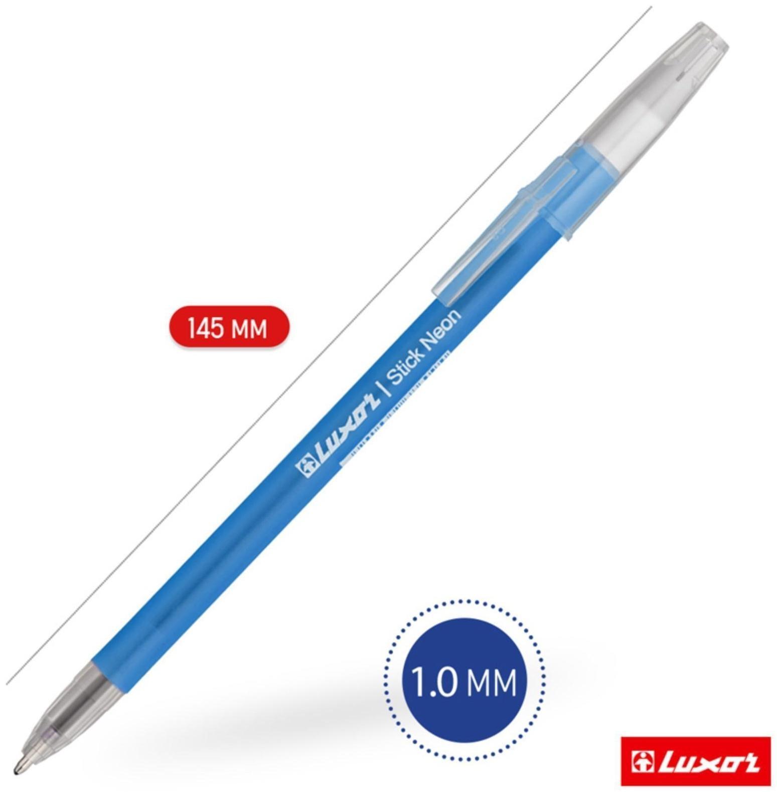 Ручка шариковая Luxor 1230/48BX Stick Neon, узел 1.0 мм, чернила синие, микс, цена за шт.