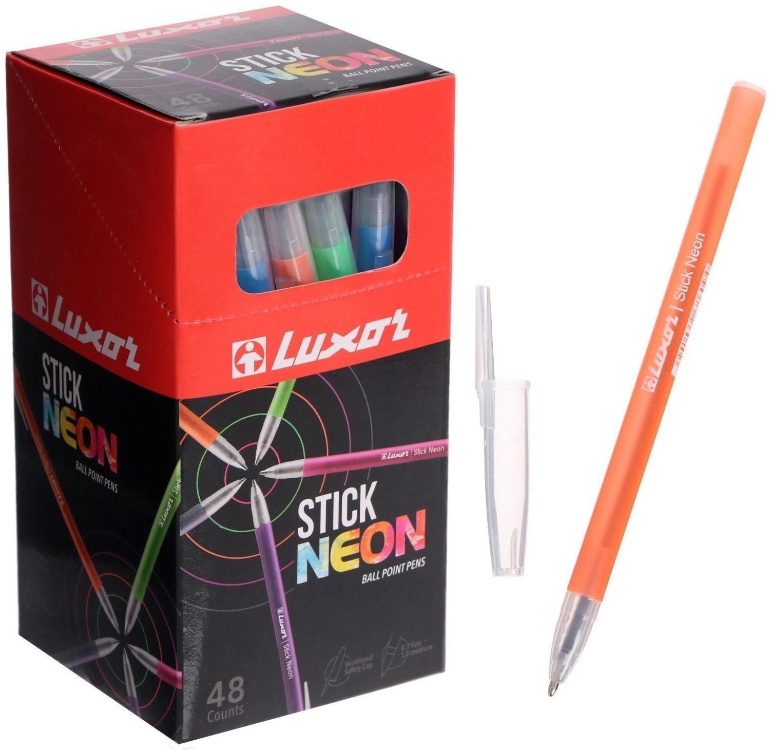 Ручка шариковая Luxor 1230/48BX Stick Neon, узел 1.0 мм, чернила синие, микс, цена за шт.