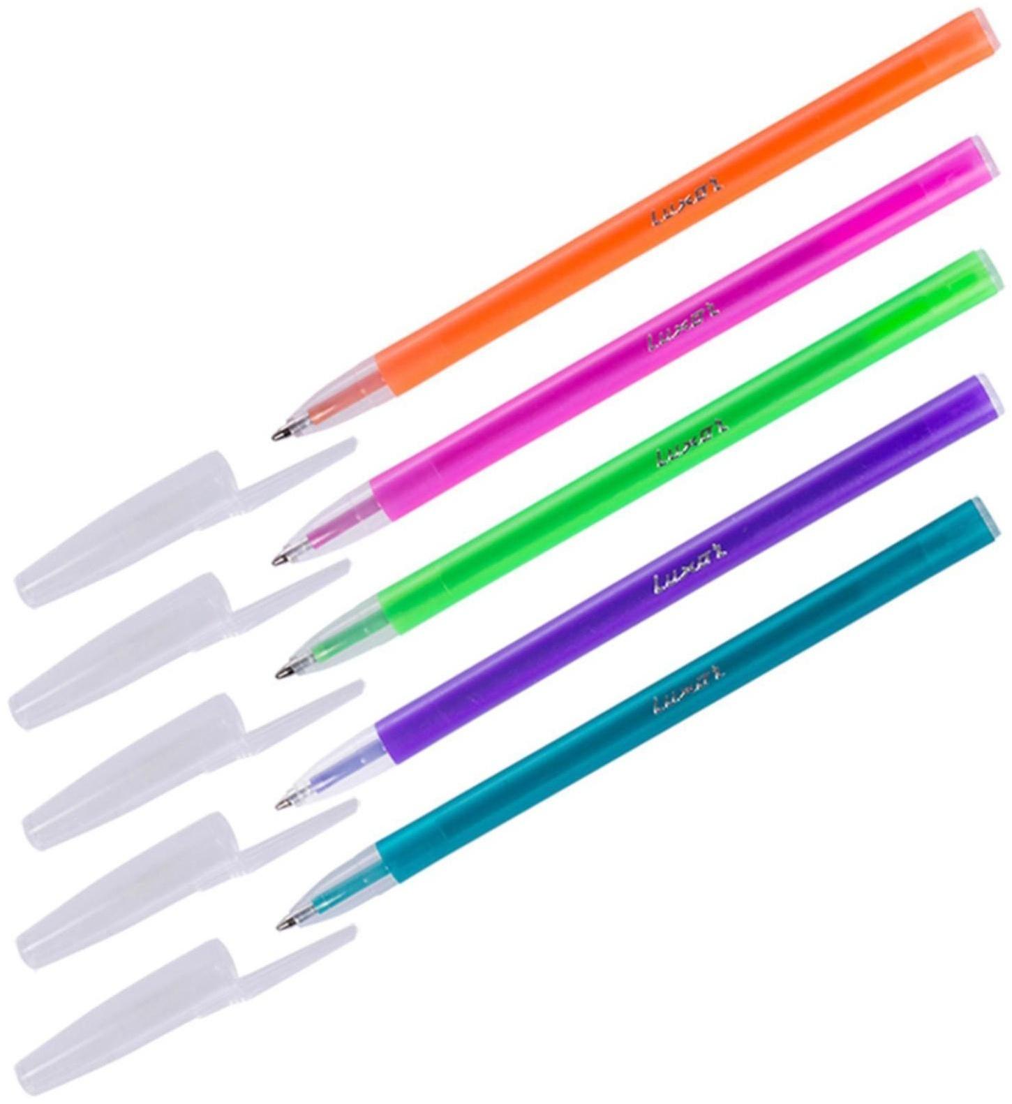 Ручка шариковая Luxor 1230/48BX Stick Neon, узел 1.0 мм, чернила синие, микс, цена за шт.