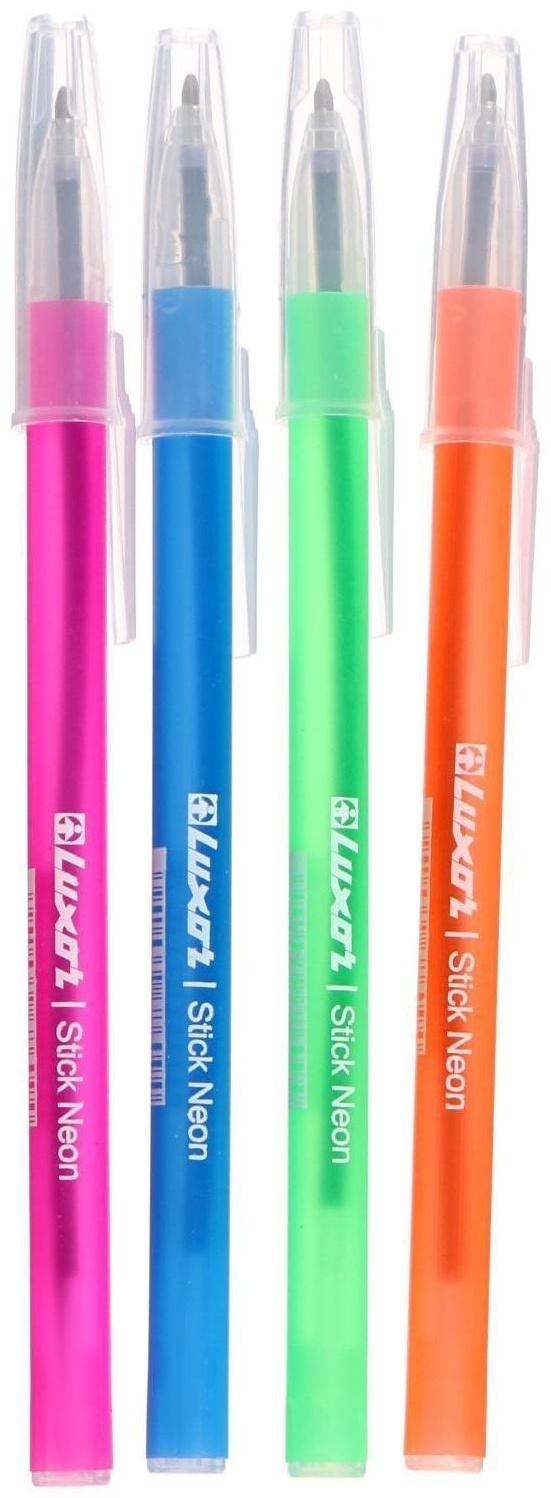 Ручка шариковая Luxor 1230/48BX Stick Neon, узел 1.0 мм, чернила синие, микс, цена за шт.