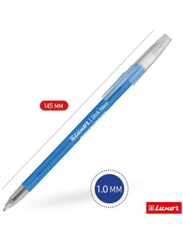 Ручка шариковая Luxor 1230/48BX Stick Neon, узел 1.0 мм, чернила синие, микс, цена за шт.