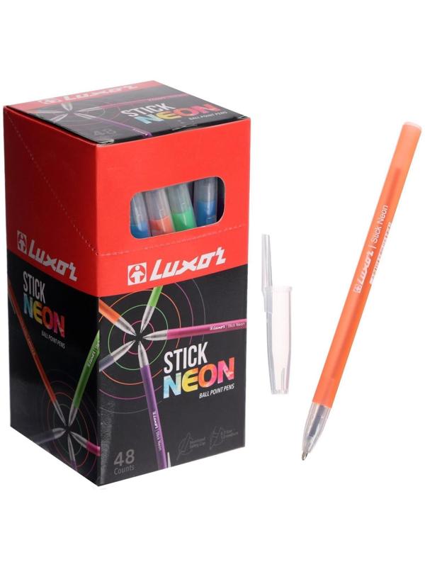 Ручка шариковая Luxor 1230/48BX Stick Neon, узел 1.0 мм, чернила синие, микс, цена за шт.