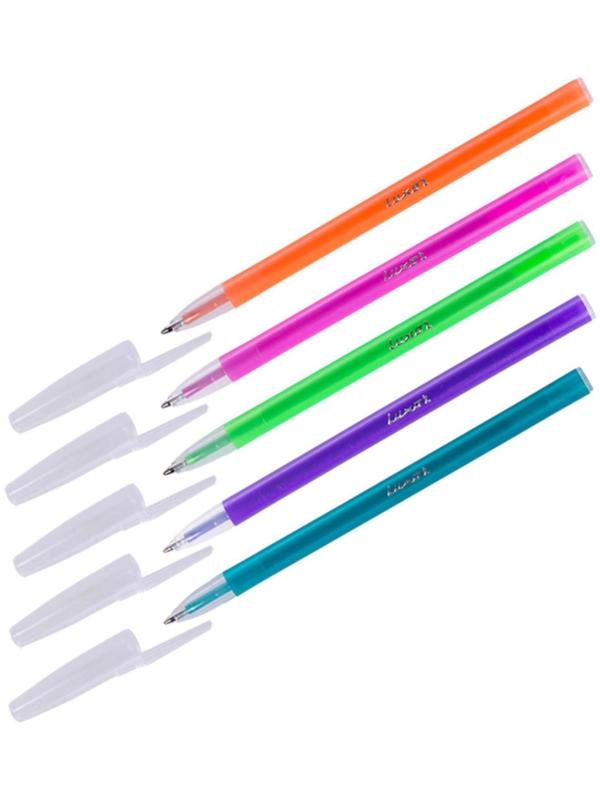 Ручка шариковая Luxor 1230/48BX Stick Neon, узел 1.0 мм, чернила синие, микс, цена за шт.