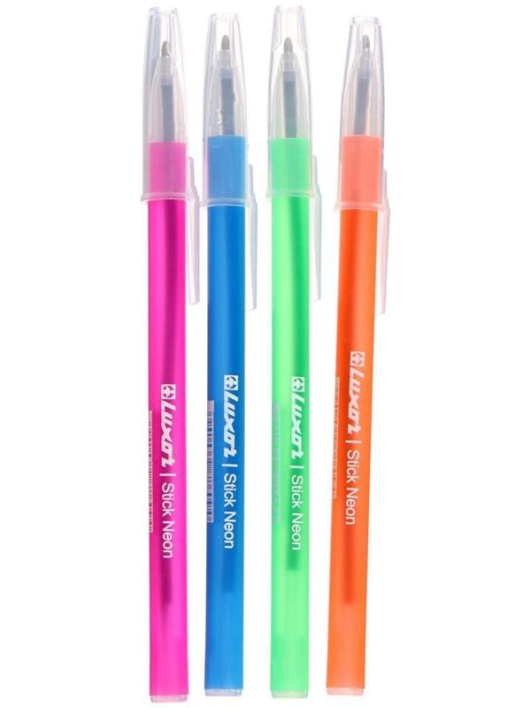 Ручка шариковая Luxor 1230/48BX Stick Neon, узел 1.0 мм, чернила синие, микс, цена за шт.
