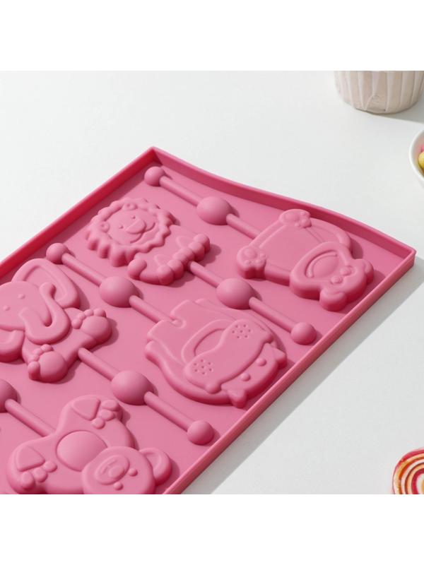 Форма для леденцов Доляна «Звери», 27,5×16,5 см, 6 ячеек, с палочками, цвет МИКС