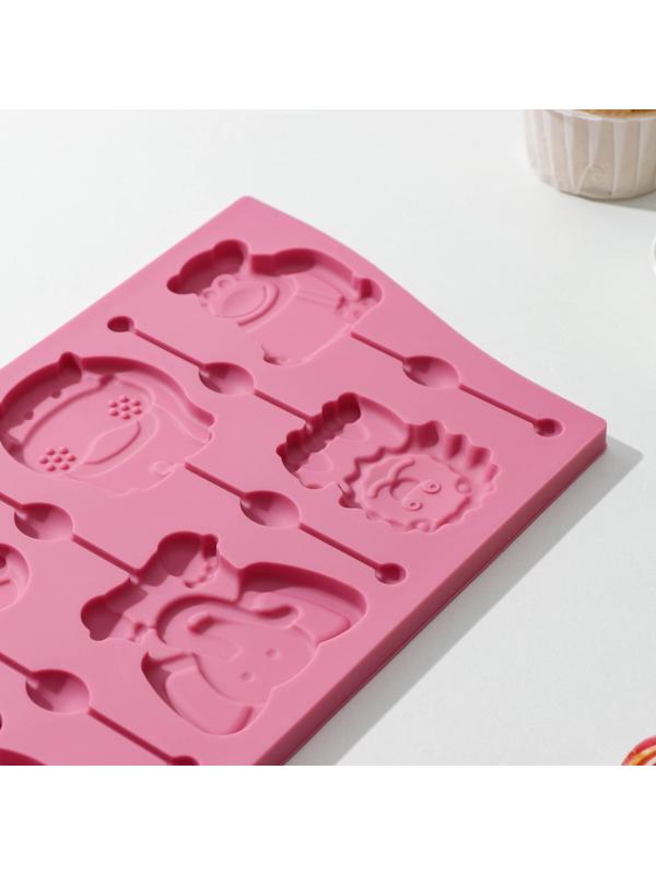 Форма для леденцов Доляна «Звери», 27,5×16,5 см, 6 ячеек, с палочками, цвет МИКС