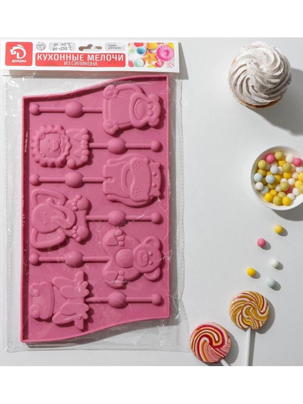 Форма для леденцов Доляна «Звери», 27,5×16,5 см, 6 ячеек, с палочками, цвет МИКС