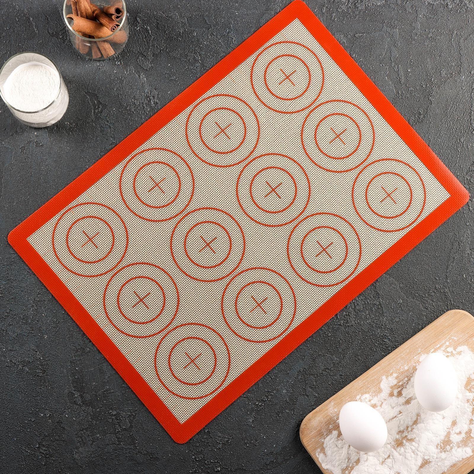 Силиконовый коврик для макаронс армированный «Плюс», 42×29,5 см, цвет МИКС