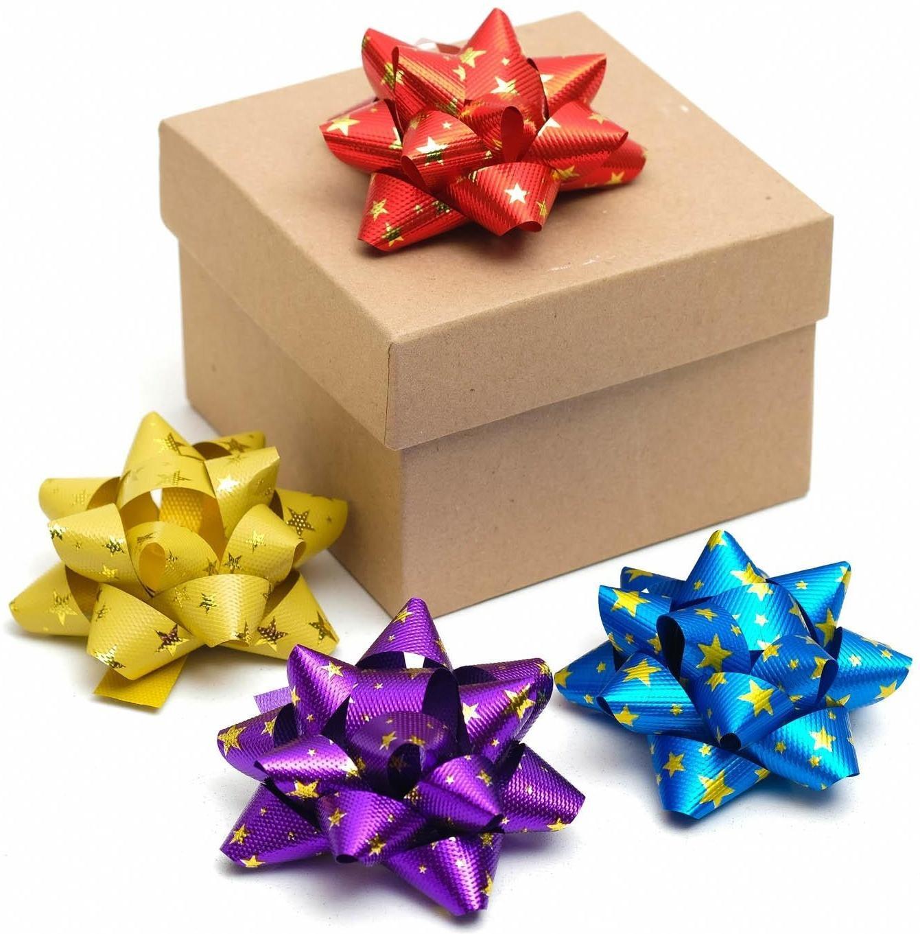 Бант-звезда №7,5, фасовка 8 шт., металик с рисунком, микс