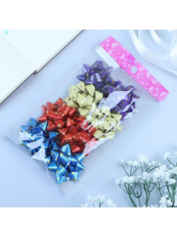 Бант-звезда №7,5, фасовка 8 шт., металик с рисунком, микс