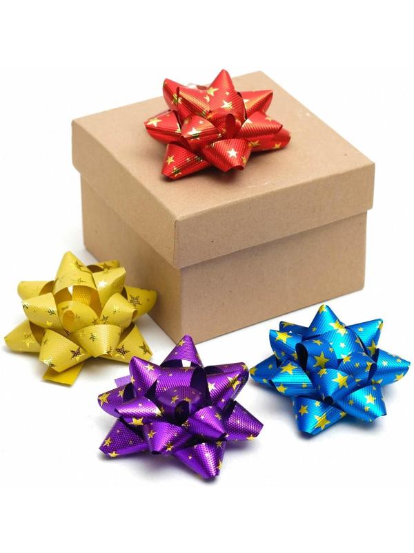 Бант-звезда №7,5, фасовка 8 шт., металик с рисунком, микс