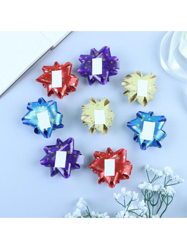 Бант-звезда №7,5, фасовка 8 шт., металик с рисунком, микс
