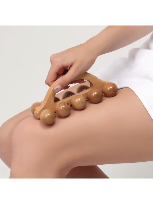 Массажёр «Гусеница», универсальный, 17,5 × 7,5 × 6,5 см, 10 шариков, деревянный