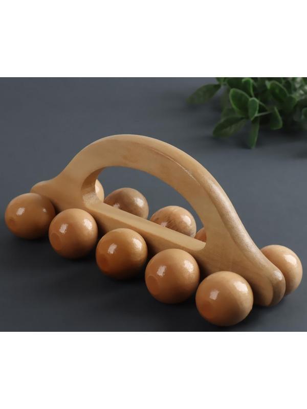 Массажёр «Гусеница», универсальный, 17,5 × 7,5 × 6,5 см, 10 шариков, деревянный