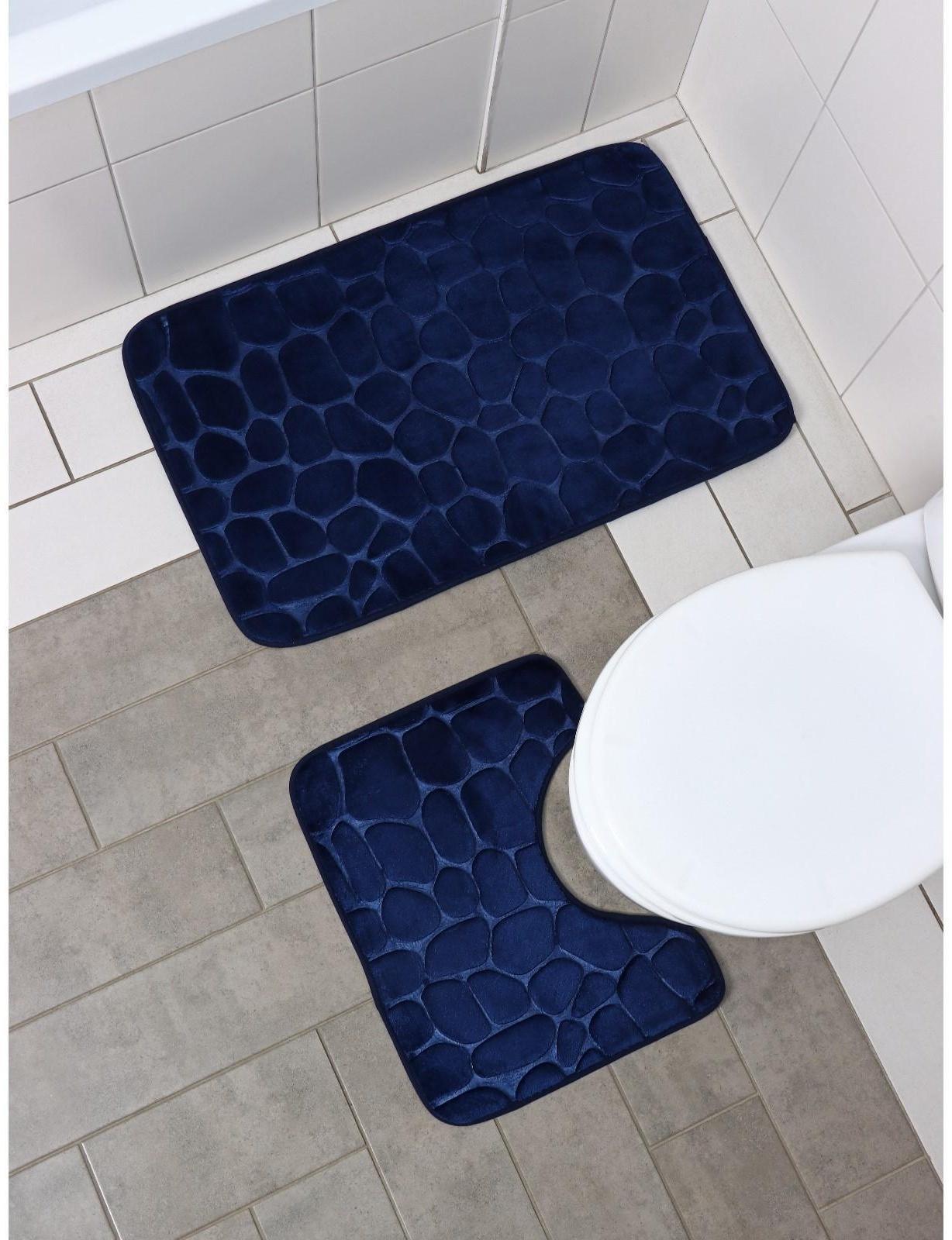 Набор ковриков для ванной и туалета Доляна «Камни», объёмные, 2 шт: 40×50, 50×80 см, цвет синий