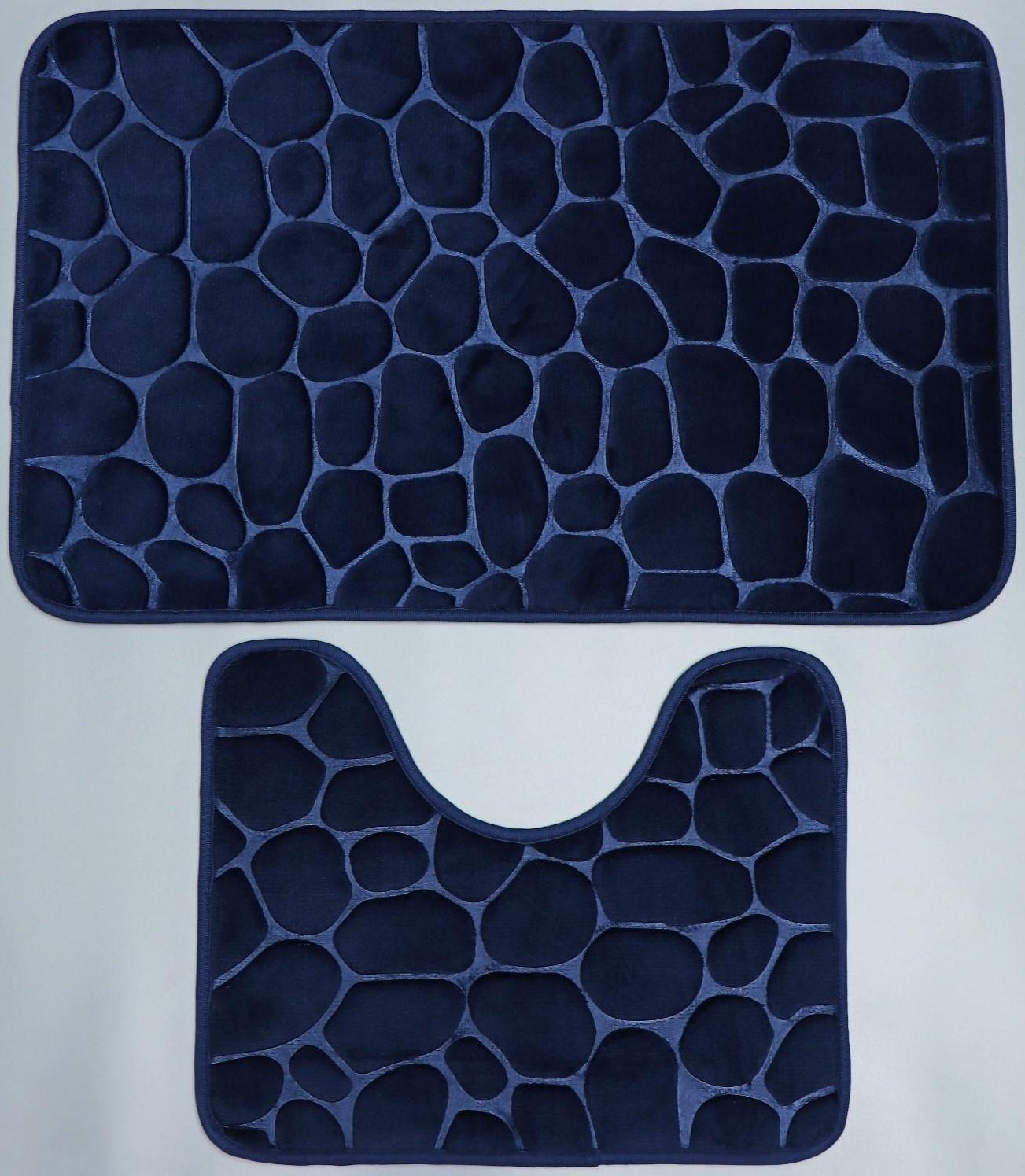 Набор ковриков для ванной и туалета Доляна «Камни», объёмные, 2 шт: 40×50, 50×80 см, цвет синий