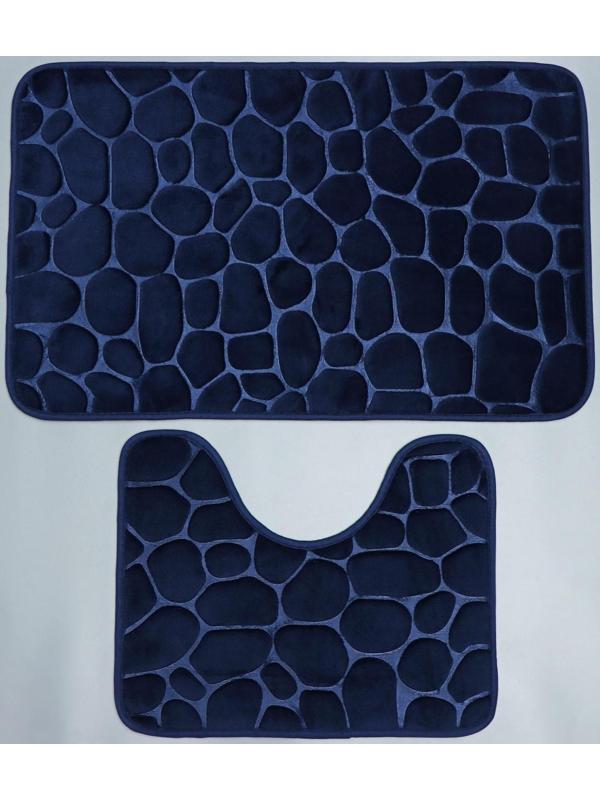 Набор ковриков для ванной и туалета Доляна «Камни», объёмные, 2 шт: 40×50, 50×80 см, цвет синий