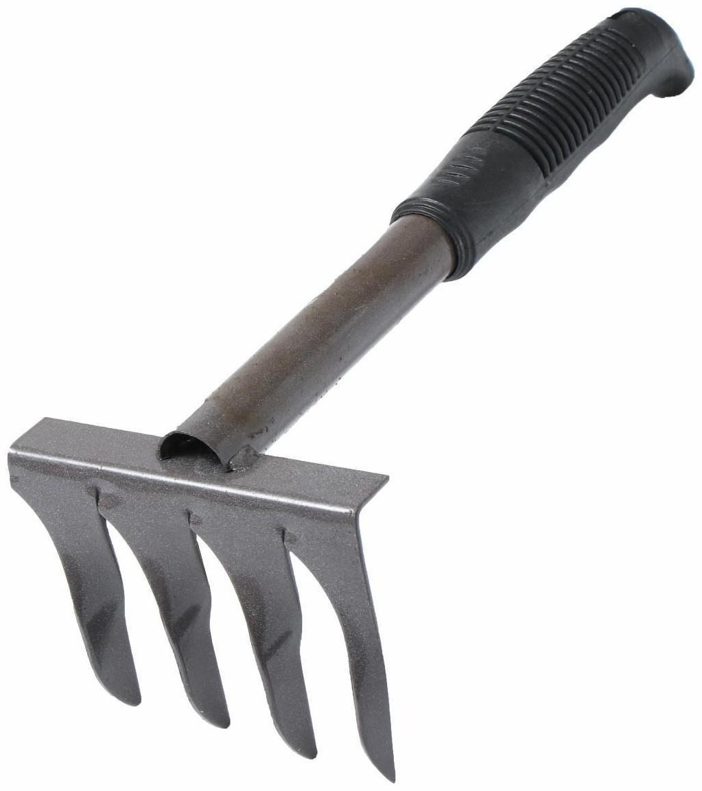 Грабли прямые, 4 витых зубца, длина 39 см, металлический черенок, пластиковая ручка