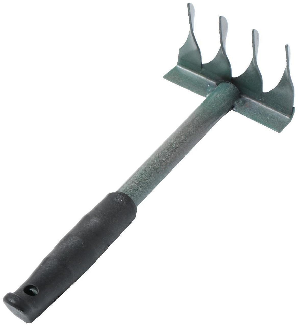 Грабли прямые, 4 витых зубца, длина 39 см, металлический черенок, пластиковая ручка