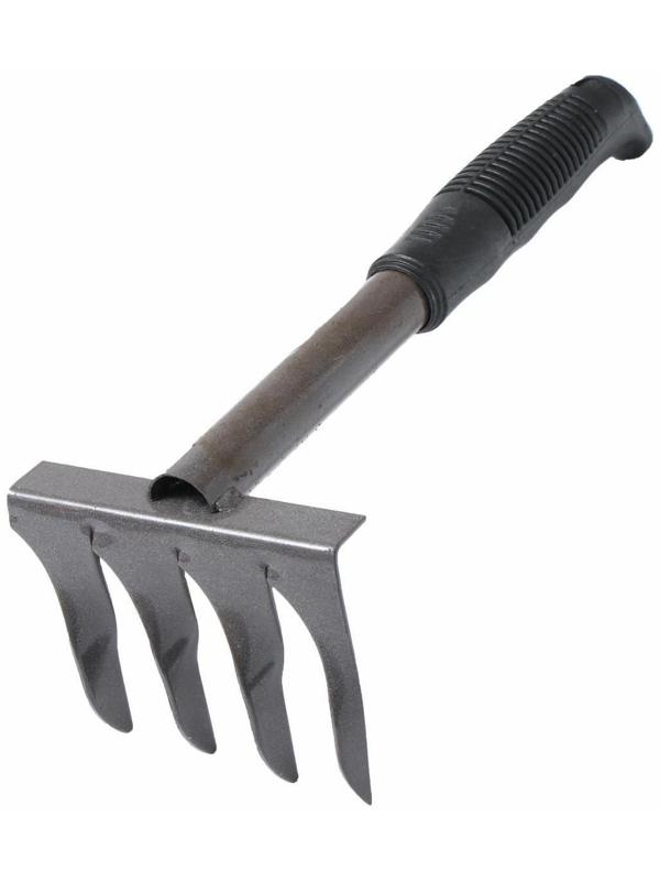 Грабли прямые, 4 витых зубца, длина 39 см, металлический черенок, пластиковая ручка