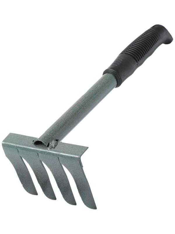 Грабли прямые, 4 витых зубца, длина 39 см, металлический черенок, пластиковая ручка