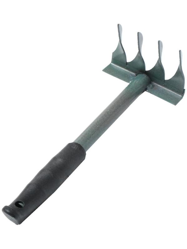 Грабли прямые, 4 витых зубца, длина 39 см, металлический черенок, пластиковая ручка